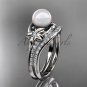 14kt white gold diamond floral wedding set, engagement set AP125S