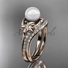 14kt rose gold diamond floral wedding set, engagement set AP125S