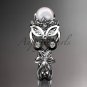 Platinum diamond pearl unique engagement ring, butterfly wedding ring AP136