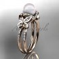 14kt rose gold diamond pearl unique engagement ring, butterfly wedding ring AP141
