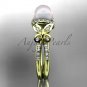 14kt yellow gold diamond pearl unique engagement ring, butterfly wedding ring AP141