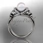 Platinum diamond pearl unique engagement ring, butterfly wedding ring AP141