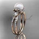 14kt rose gold diamond pearl unique engagement ring, wedding ring AP146