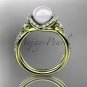 14kt yellow gold diamond pearl unique engagement ring, wedding ring AP146