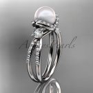 Platinum diamond pearl unique engagement ring, wedding ring AP146