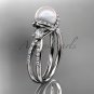 Platinum diamond pearl unique engagement ring, wedding ring AP146
