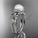 Platinum diamond pearl wedding ring, engagement ring AP155