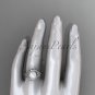 Platinum diamond leaf and vine, floral pearl wedding ring, engagement ring AP166