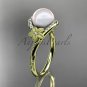 14k yellow gold diamond leaf and vine, floral pearl wedding ring, engagement ring AP166