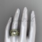 14kt yellow gold diamond pearl unique engagement ring with double matching band AP222S