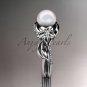 14kt white gold diamond pearl unique engagement ring AP224