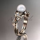 14kt rose gold diamond pearl unique engagement ring AP224