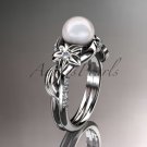 Platinum diamond pearl unique engagement ring AP224