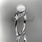 14kt white gold diamond pearl unique engagement ring AP225