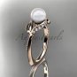 14kt rose gold diamond pearl, tulip unique engagement ring AP226