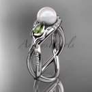 Platinum diamond pearl, tulip unique engagement ring AP226