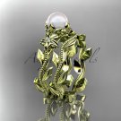 14kt yellow gold diamond pearl flower, leaf and vine engagement ring AP238