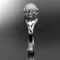 14kt white gold diamond pearl flower, leaf and vine engagement ring AP240