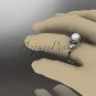 Platinum diamond pearl flower, leaf and vine engagement ring AP240
