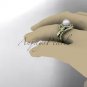 Unique 14kt yellow gold diamond pearl floral leaf and vine engagement ring AP245