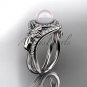 Unique platinum diamond pearl floral leaf and vine engagement ring AP245