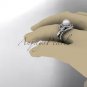 Unique platinum diamond pearl floral leaf and vine engagement ring AP245