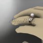 14kt rose gold diamond pearl leaf and vine engagement ring AP251