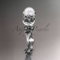 Platinum diamond pearl leaf and vine engagement ring AP251
