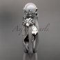 Unique 14kt white gold diamond leaf and vine pearl engagement ring AP253