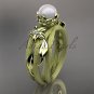 Unique 14kt yellow gold diamond leaf and vine pearl engagement ring AP253