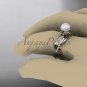 Unique 14kt rose gold diamond leaf and vine pearl engagement ring AP258