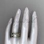 Unique 14kt yellow gold diamond pearl floral leaf and vine engagement set AP264