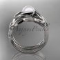 14kt white gold pearl leaf and vine engagement set AP273S