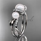 14k white gold diamond pearl engagement ring AP274