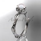 Platinum diamond pearl vine and leaf engagement ring AP290