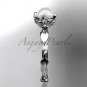 Platinum diamond pearl vine and leaf engagement ring AP290