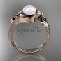 Unique 14kt rose gold diamond floral pearl engagement ring AP324