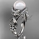 Platinum diamond pearl unique engagement ring AP211