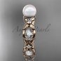 14kt rose gold diamond pearl unique engagement ring, wedding ring AP152