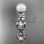 Platinum diamond pearl unique engagement ring, wedding ring AP152