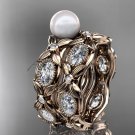 14kt rose gold diamond pearl unique engagement ring, wedding ring AP152S