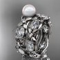 Platinum diamond pearl unique engagement ring, wedding ring AP152S