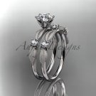 Platinum engagement set, wedding set with a Forever One Moissanite  center stone ADER177