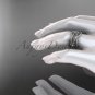 Platinum matte finish leaf and vine, flower wedding ring ADLR352G