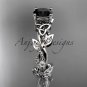 14kt white gold celtic trinity knot engagement ring with a Black Diamond center stone CT759