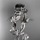 Platinum  celtic trinity knot engagement ring with a Black Diamond center stone CT759