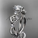14kt white gold celtic trinity knot engagement ring with a Moissanite center stone CT768