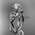 14kt white gold celtic trinity knot engagement ring with a Moissanite center stone CT770