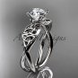 14kt white gold celtic trinity knot engagement ring with a Moissanite center stone CT770