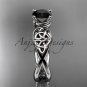 14kt white gold celtic trinity knot engagement ring with a Black Diamond center stone CT770